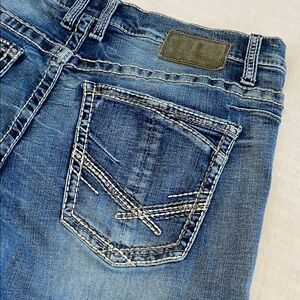 Buckle Straight Leg JAKE Zip Fly Stretch Whiskering Cowboy Western Size 36”